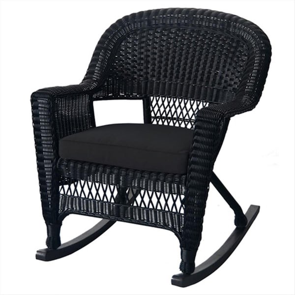 Jeco W00207R-D-2-FS017 Black Rocker Wicker Chair With Black Cushion - Set 2 W00207R-D_2-FS017 - main